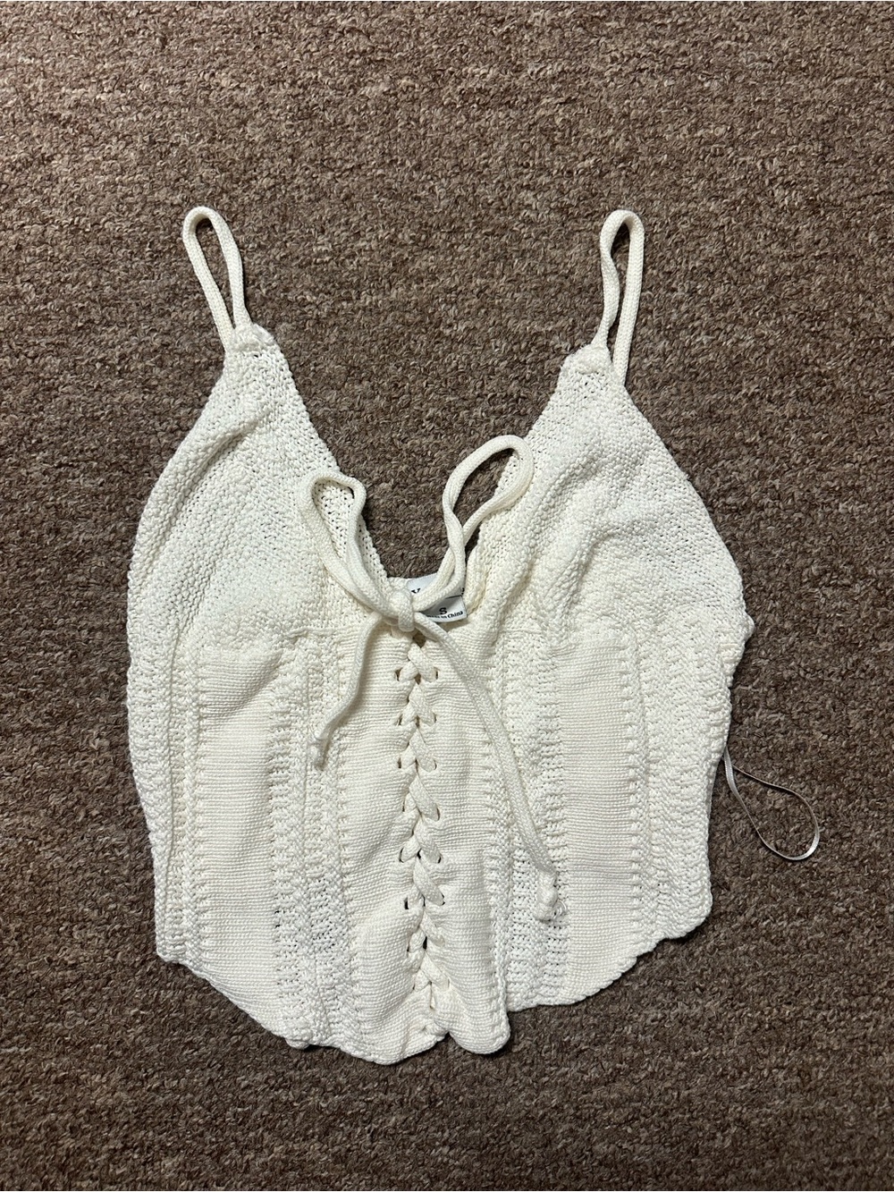 Cream Lace-Up Knit Cami